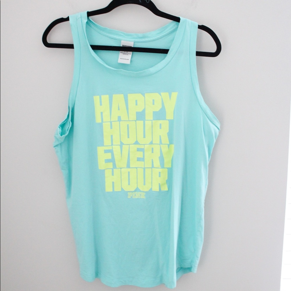 VS PINK Happy Hour Muscle Tank Top Large Blue